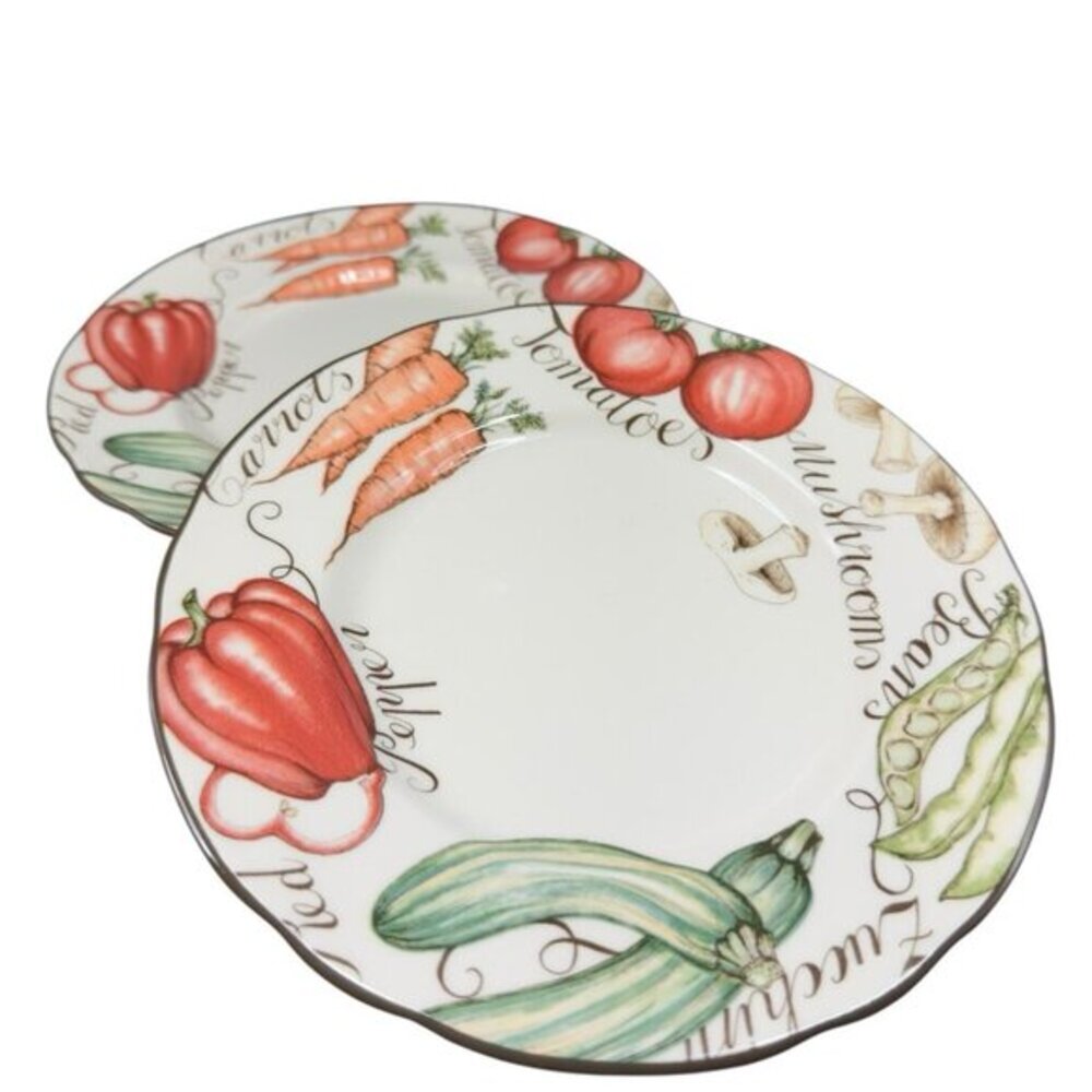1995 Franciscan Vegetable Medley Ceramic Dish Plate Set 2 Cottage Core 8inch